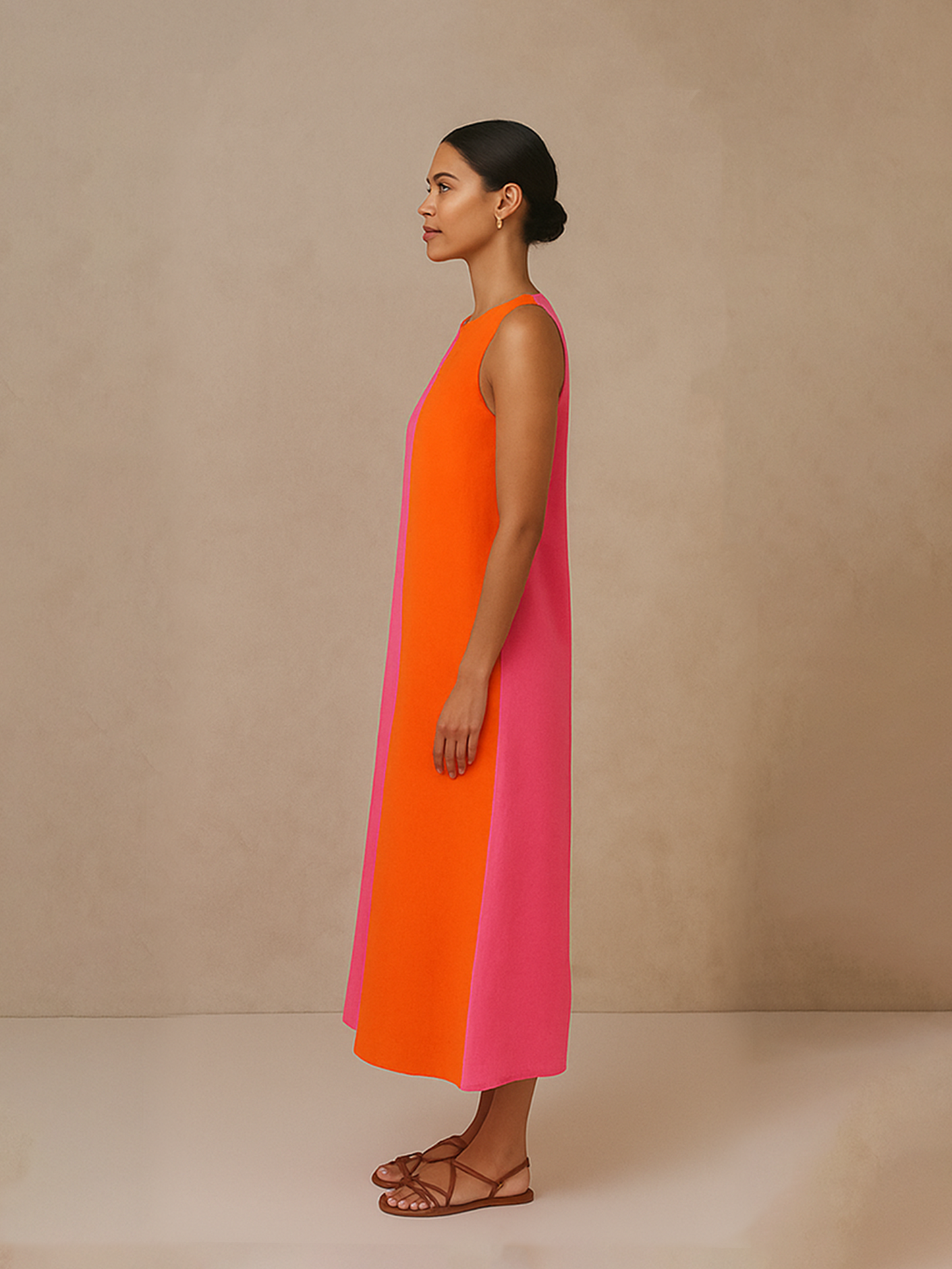 Classic Dual Color Dress- Orange