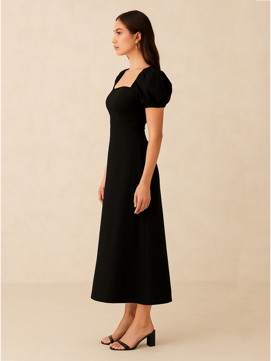Bella Puff Sleeve A line Dress- Black