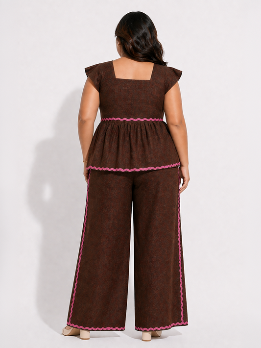 Peplum Co-Ord Set - Brown