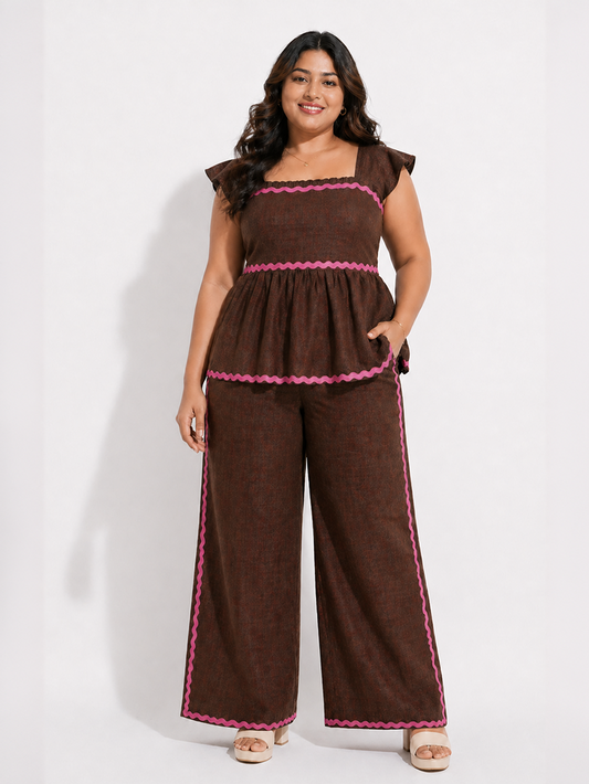 Bloom Peplum Top - Brown