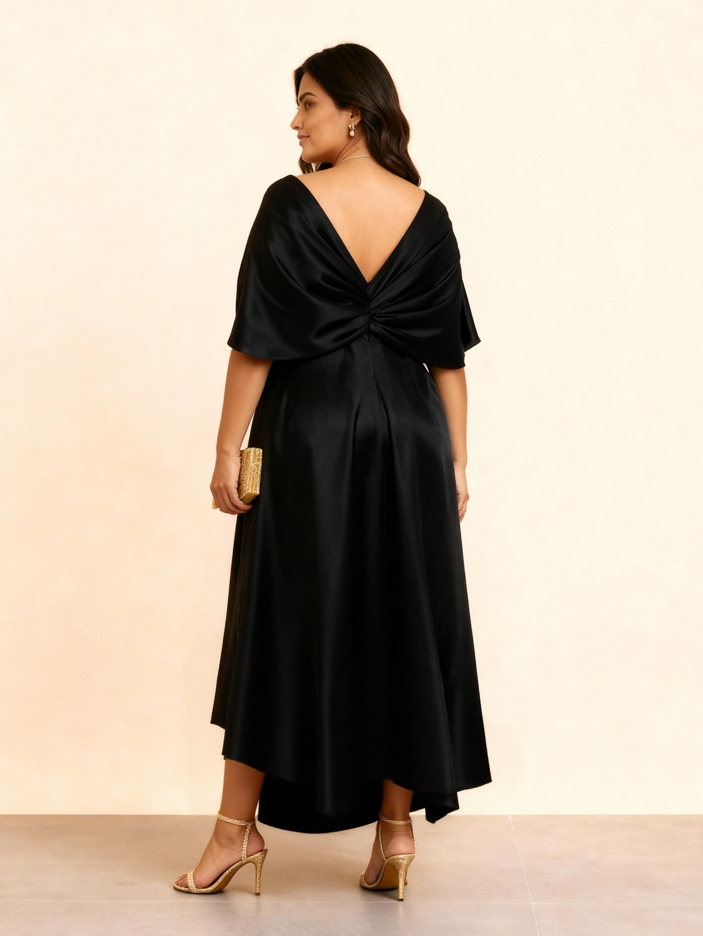 Draped Satin Maxi Dress- Black