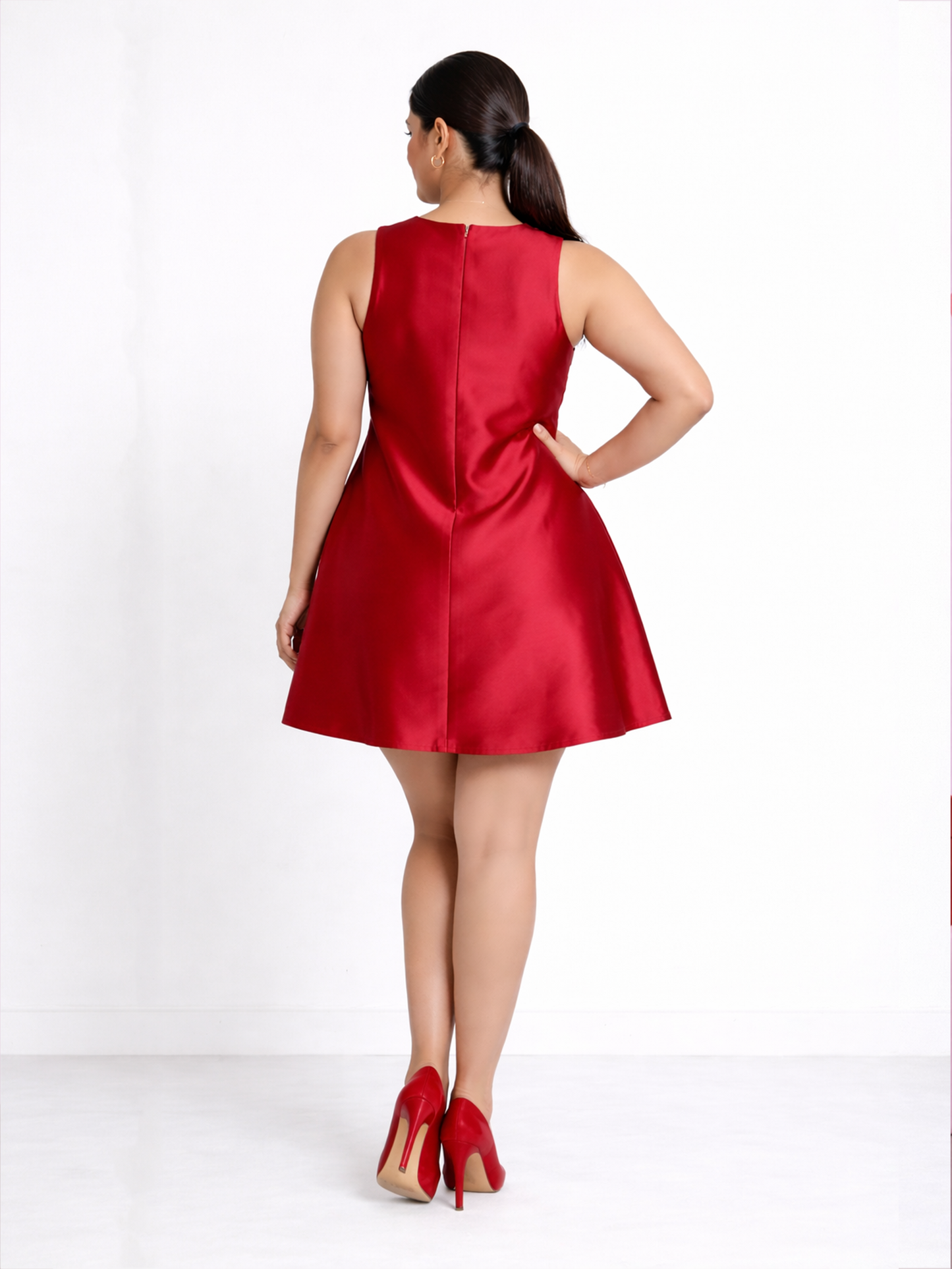 Satin Mini Dress with Bows - Red