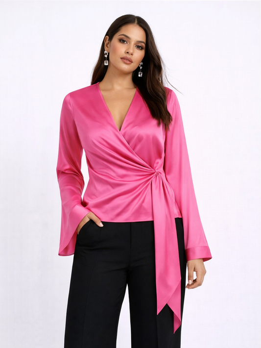 Satin Wrap Top - Pink