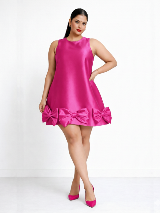Satin Mini Dress with Bows - Pink