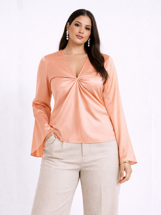 Satin Gathered Top - Peach