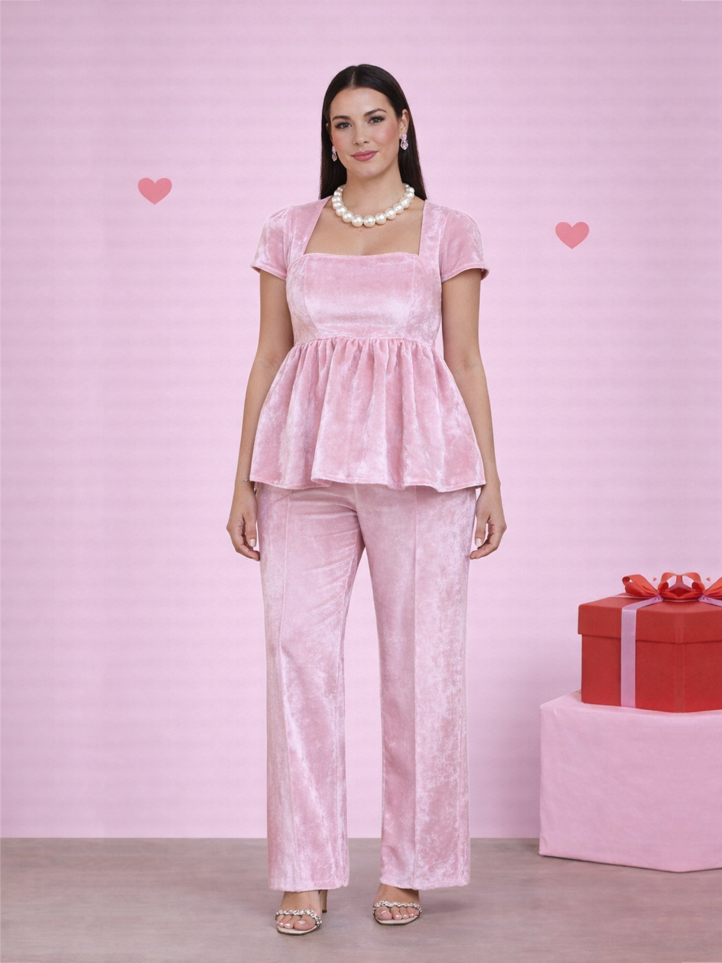 Amyra Velvet Co-Ord Set - Pink