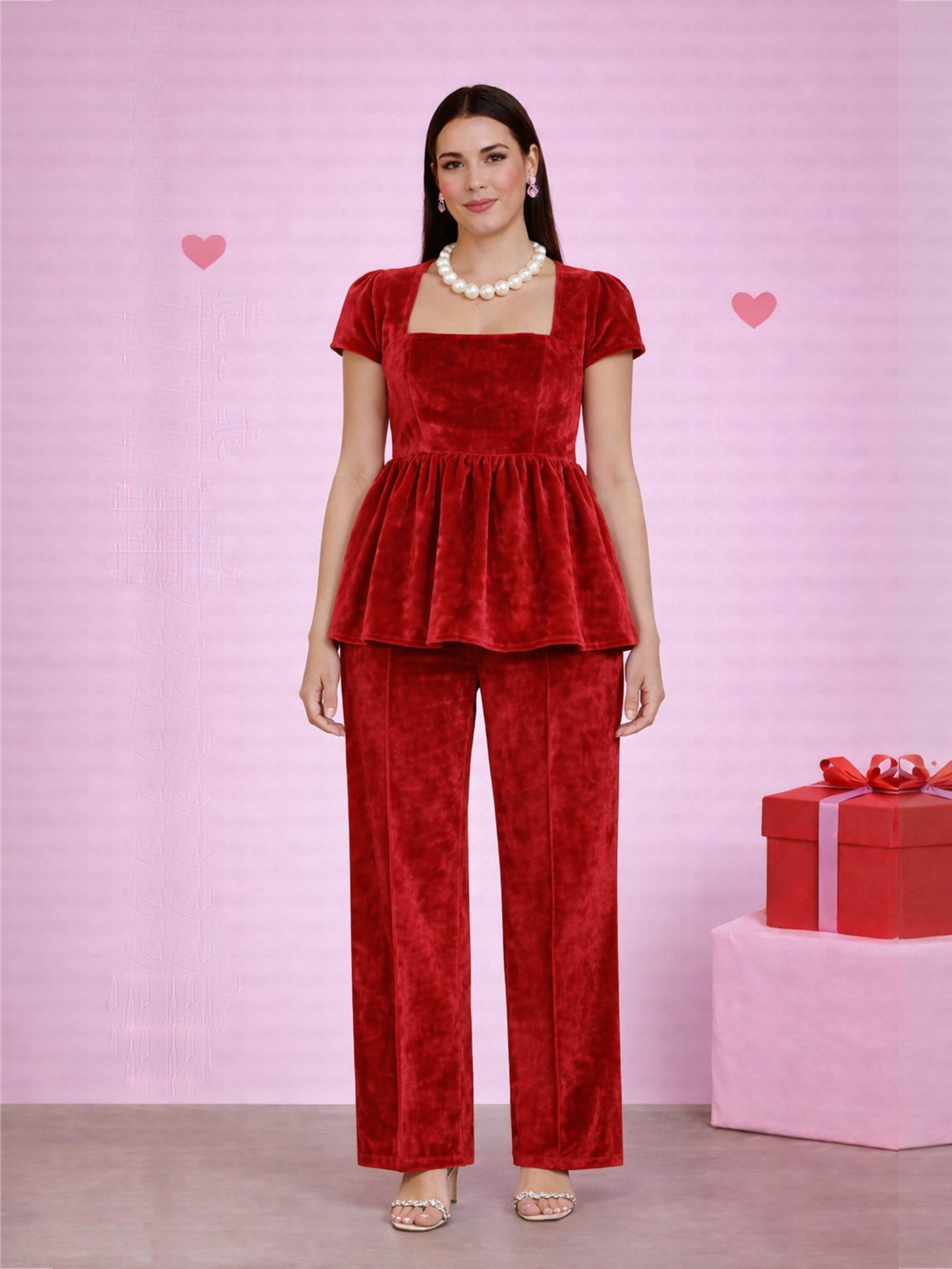 Amyra Velvet Co-Ord Set - Red