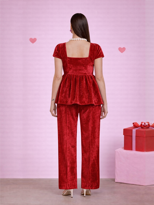 Amyra Velvet Co-Ord Set - Red