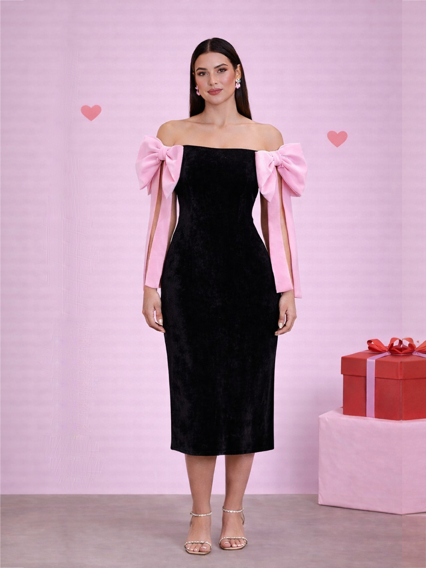 Diana Bow Midi Dress - Black