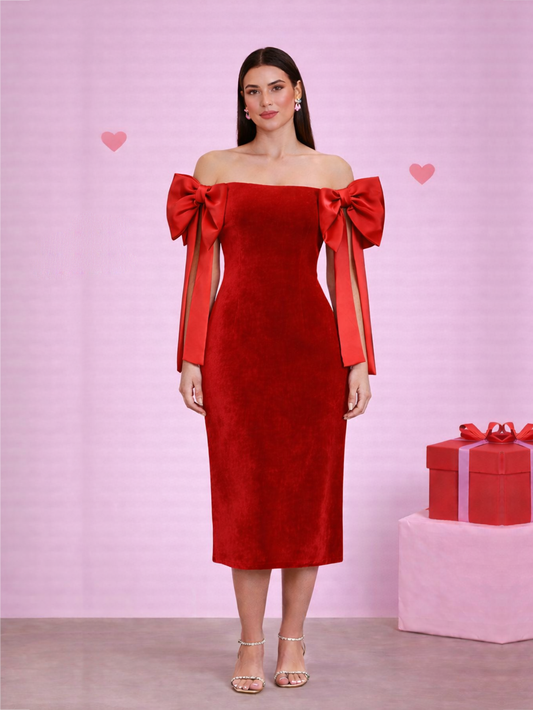 Diana Bow Midi Dress - Red