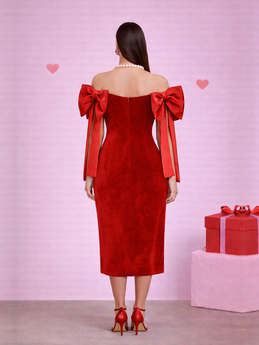 Diana Bow Midi Dress - Red