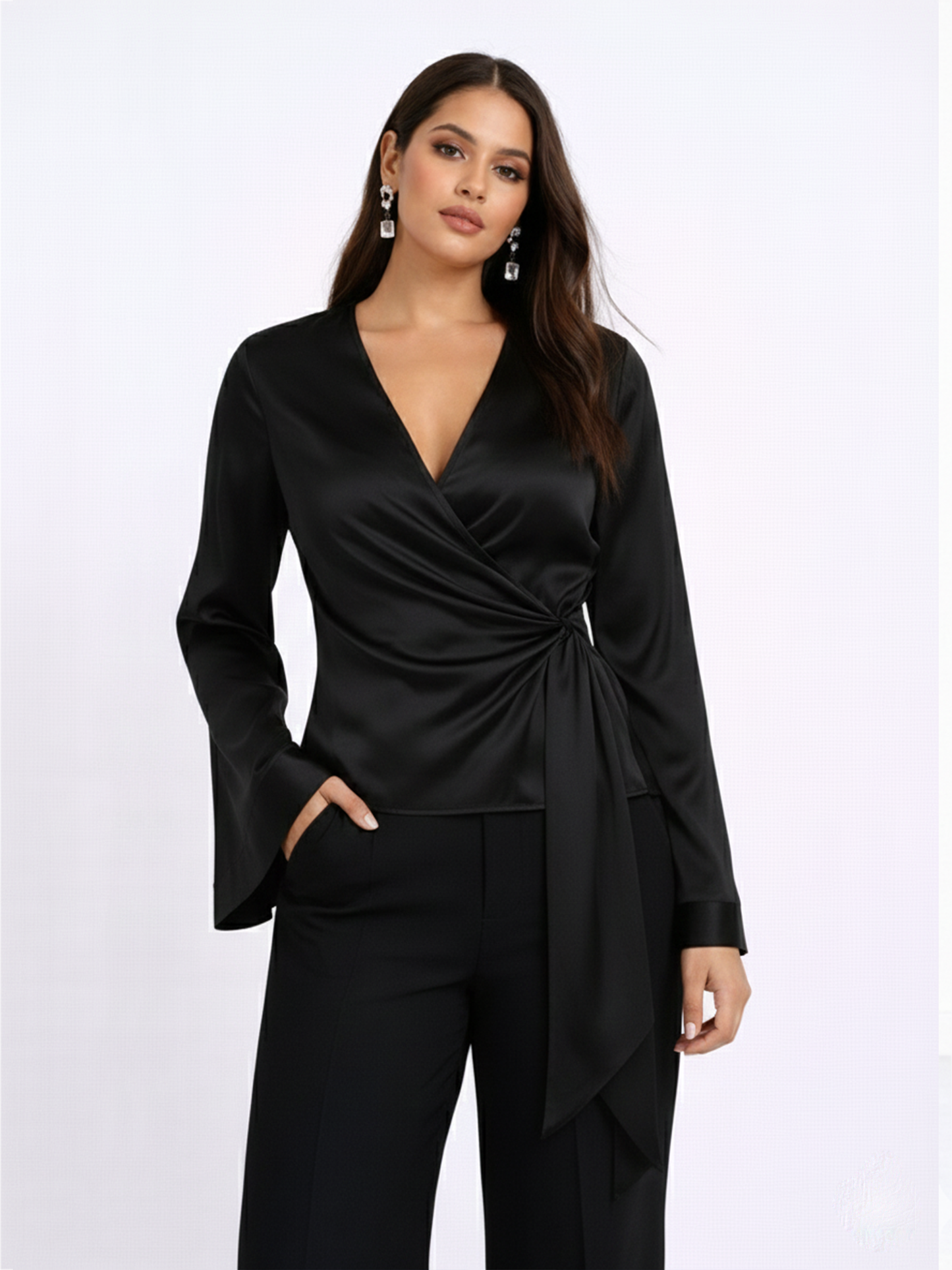 Satin Wrap Top - Black