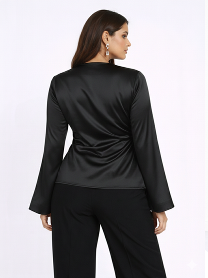 Satin Wrap Top - Black