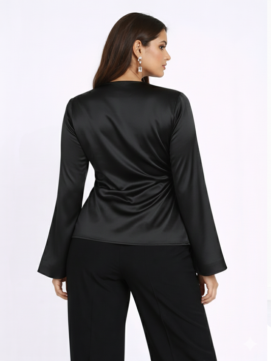 Satin Wrap Top - Black