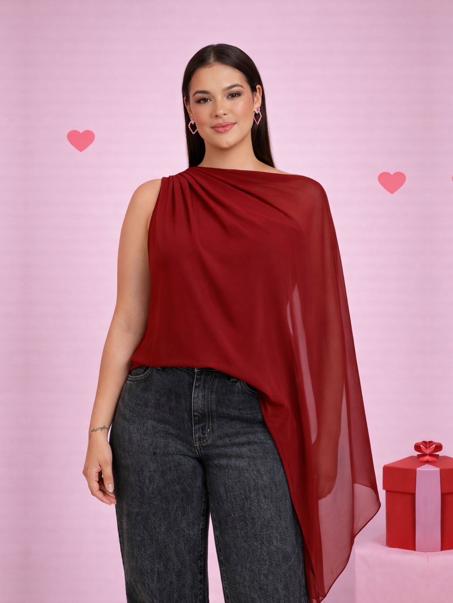 One-Shoulder Draped Top - Red