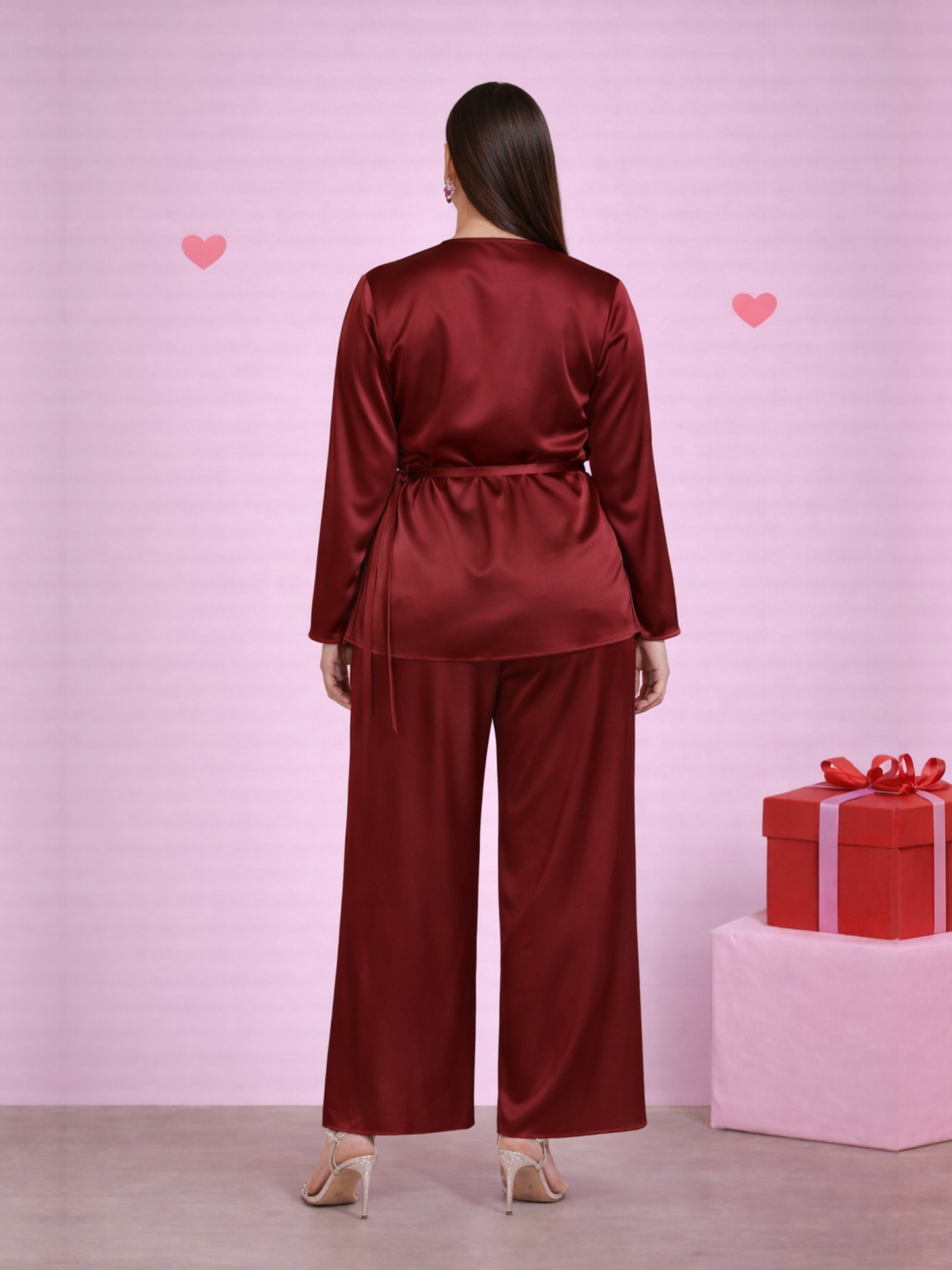 Luna Satin Co-Ord Set - Red