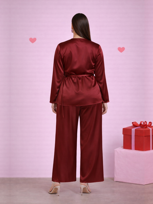Luna Satin Co-Ord Set - Red