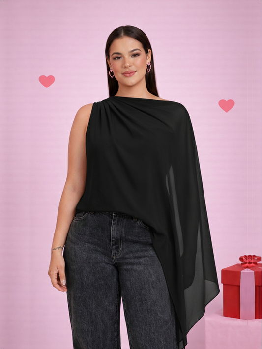 One-Shoulder Draped Top - Black