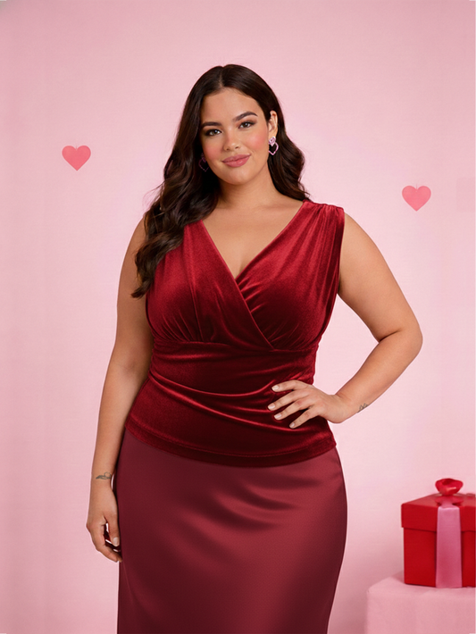 Velvet Wrap Top - Red