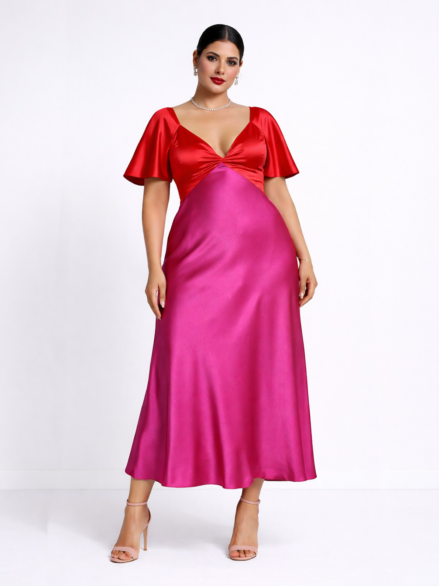 Dual-Tone Satin Maxi Dress
