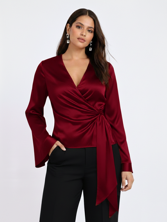 Satin Wrap Top - Red