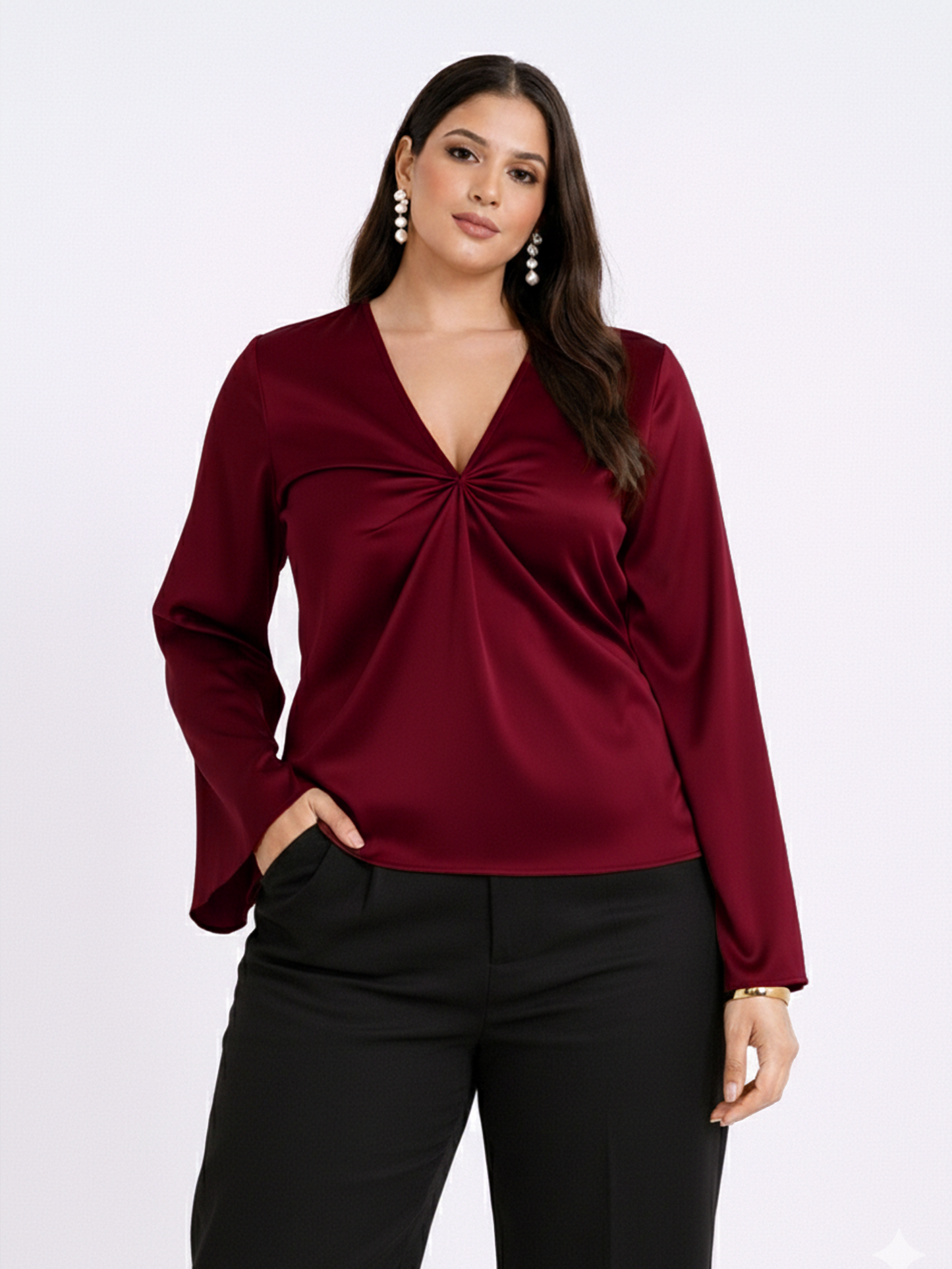 Satin Gathered Top - Red