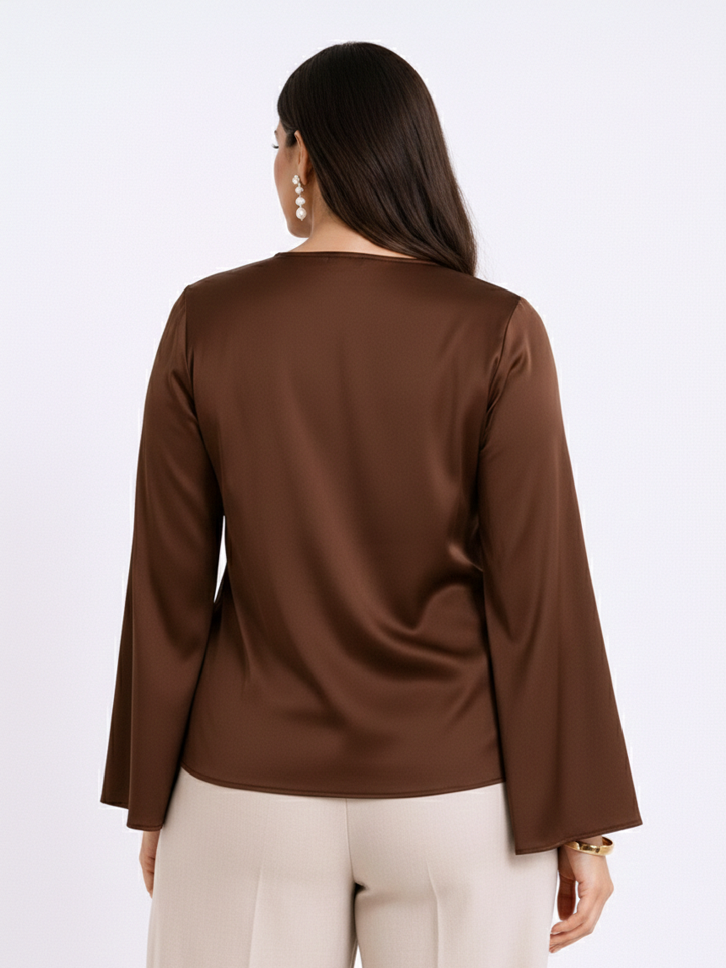 Satin Gathered Top - Brown