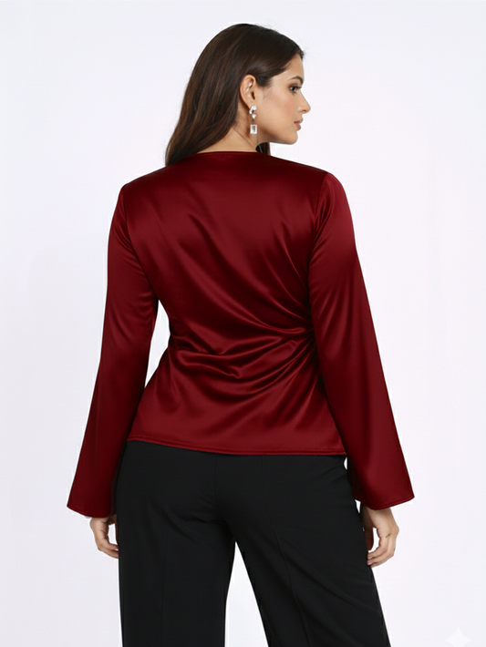 Satin Wrap Top - Red
