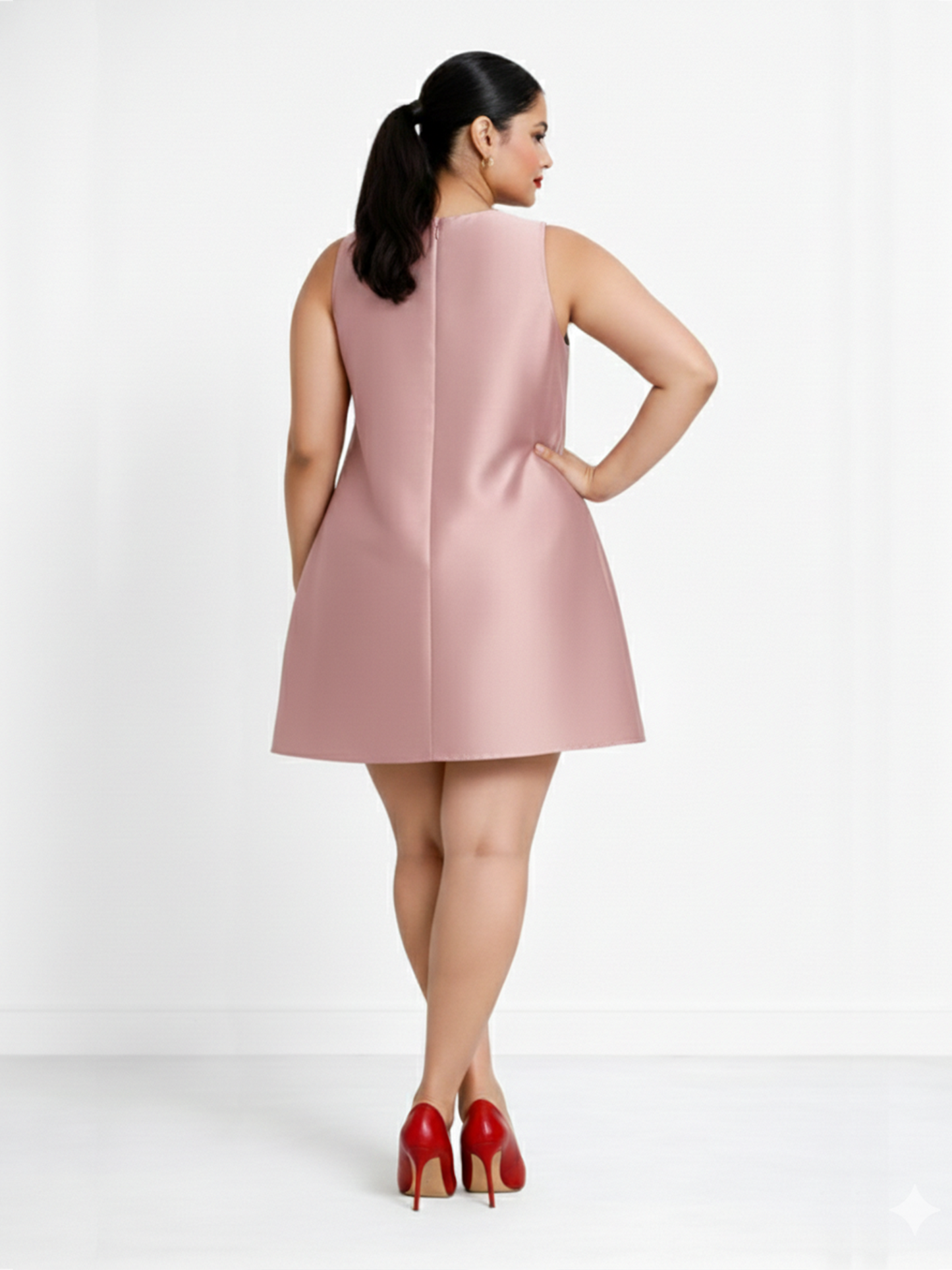 Satin Mini Dress with Bows - Peach