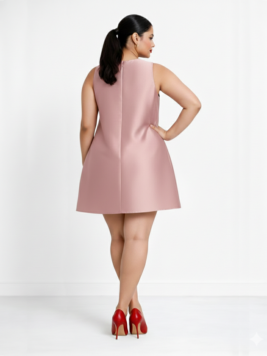 Satin Mini Dress with Bows - Peach