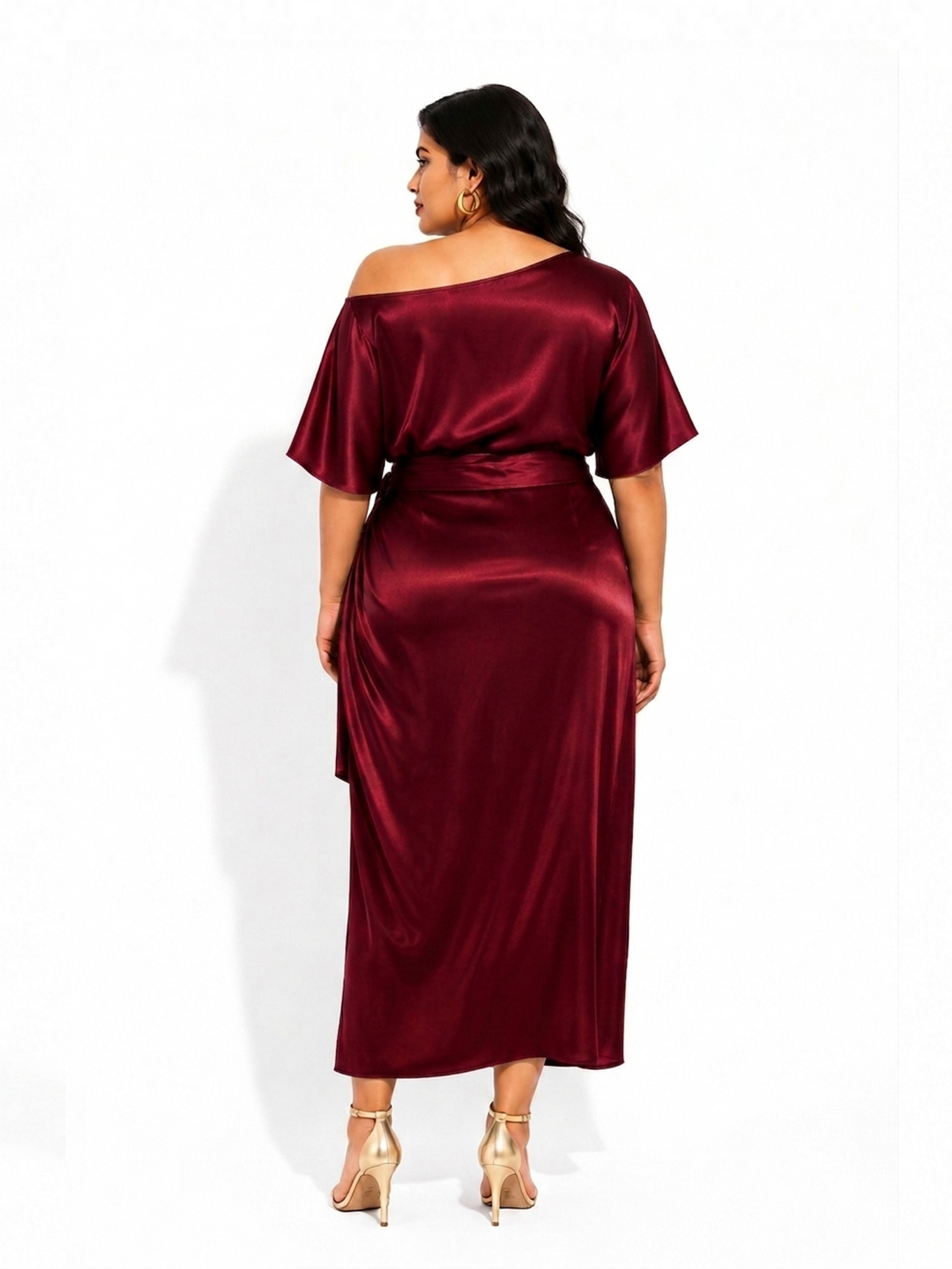 Satin Wrap Skirt Co-Ord Set - Maroon