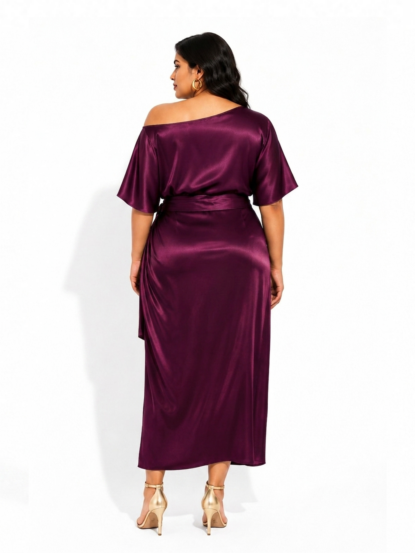 Satin Wrap Skirt Co-Ord Set - Wine