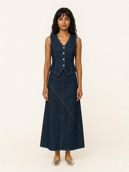 Denim Halter top and Skirt Set