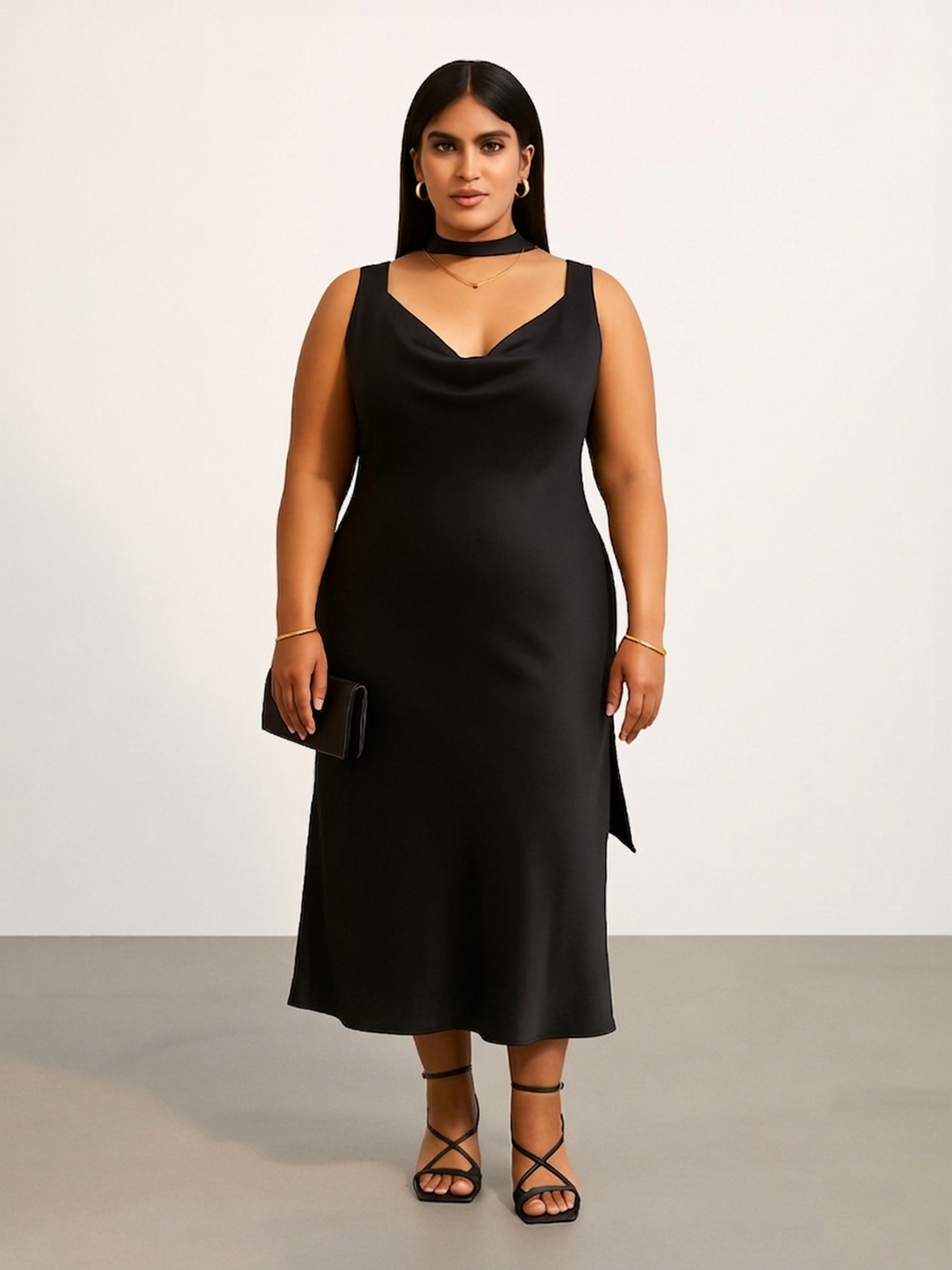 Buy Plus Size Cowl Neck Slip Black Colour Dress – Backup Studio