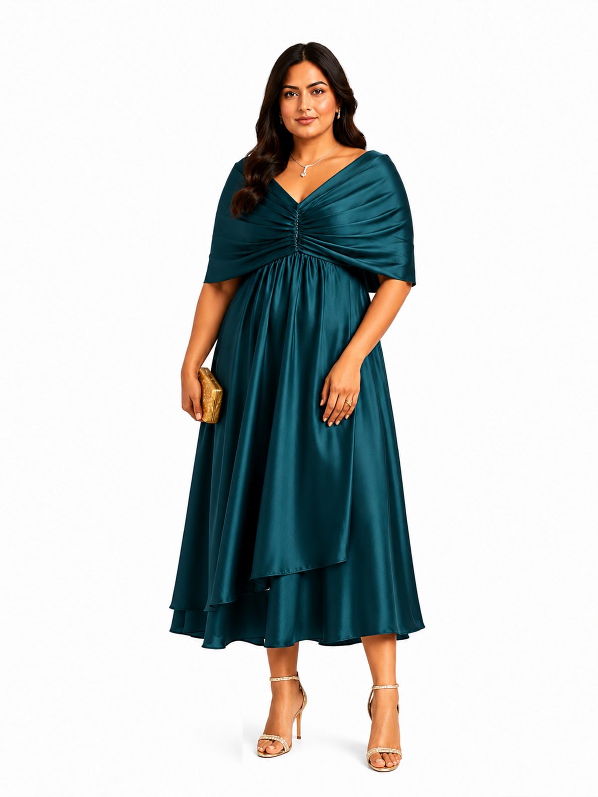 Draped Satin Maxi Dress- Teal