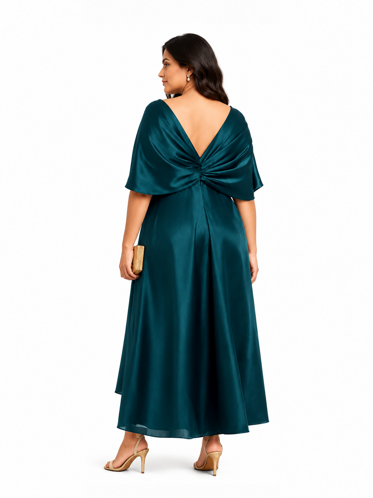 Draped Satin Maxi Dress- Teal