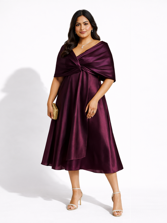 Draped Satin Maxi Dress- Wine