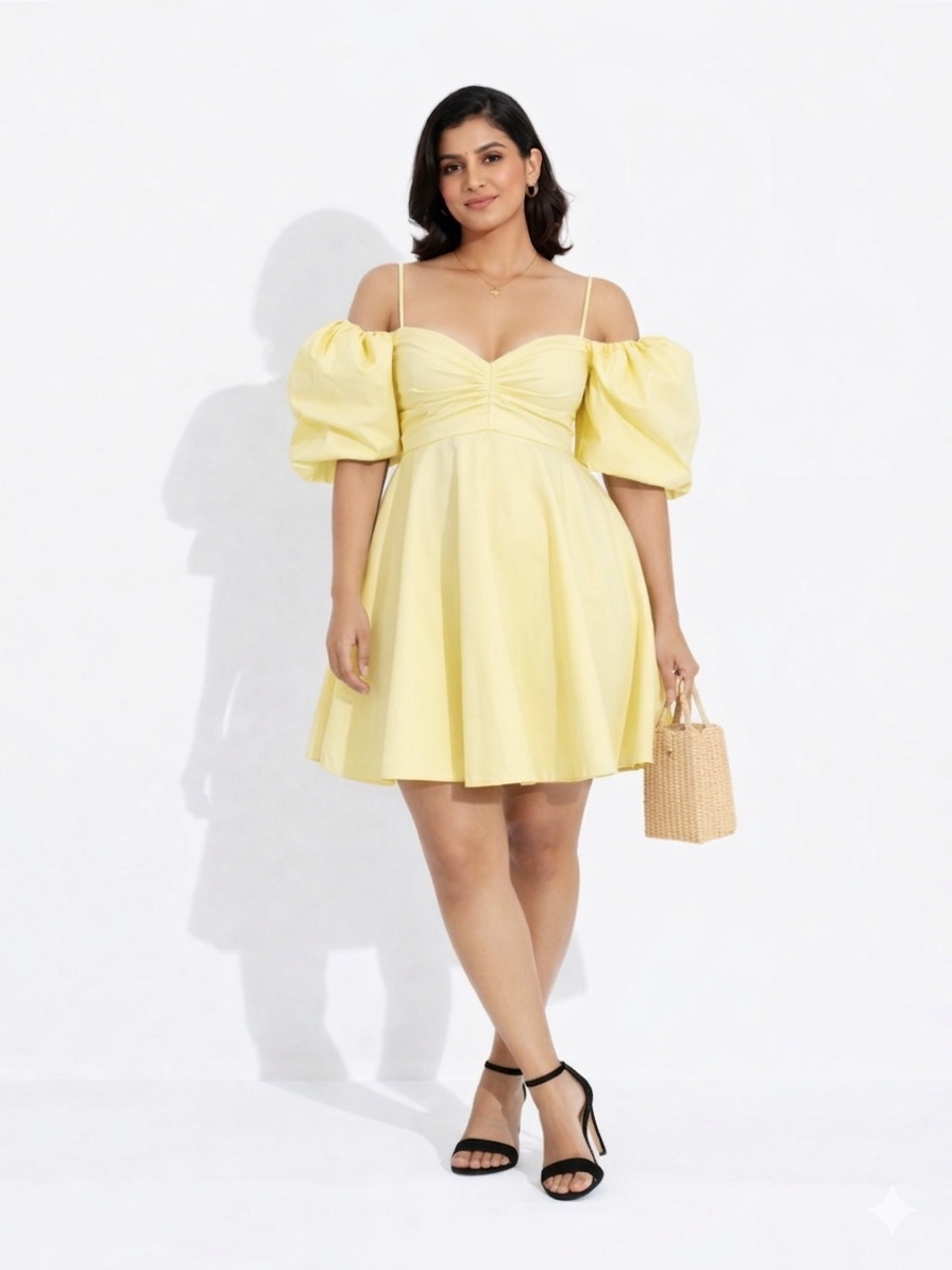 Luna Puff Mini Dress - Yellow