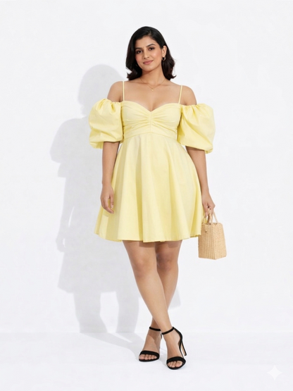 Luna Puff Mini Dress - Yellow