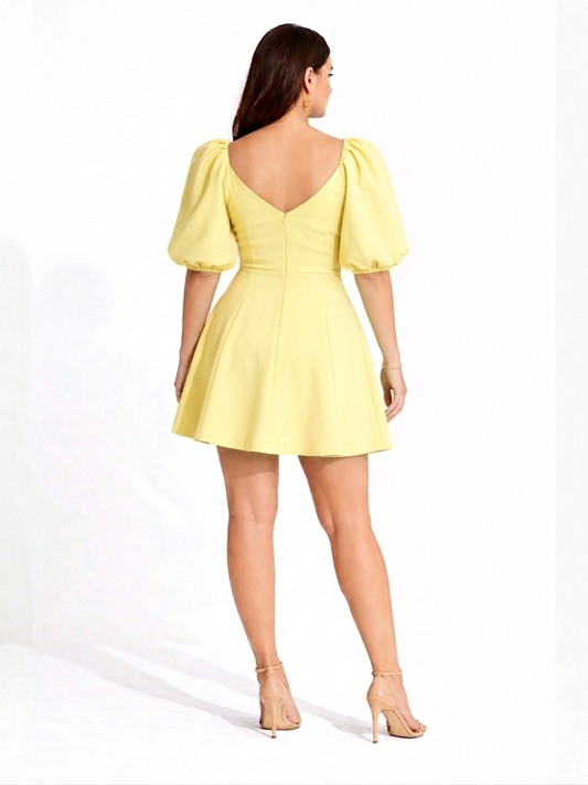 Elara Puff Dress - Yellow