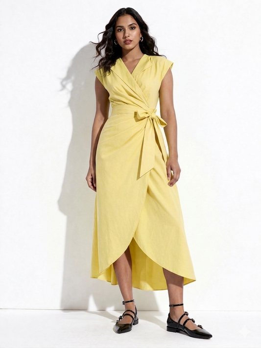 Luxe Knot Midi Dress - Yellow
