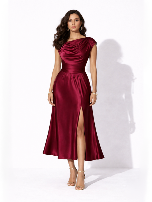 Satin Cocktail Dress - Red