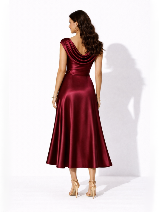 Satin Cocktail Dress - Red