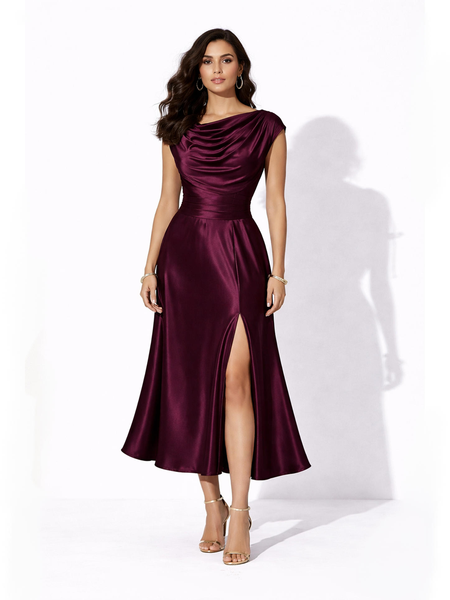 Satin Cocktail Dress - Wine