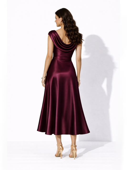 Satin Cocktail Dress - Wine
