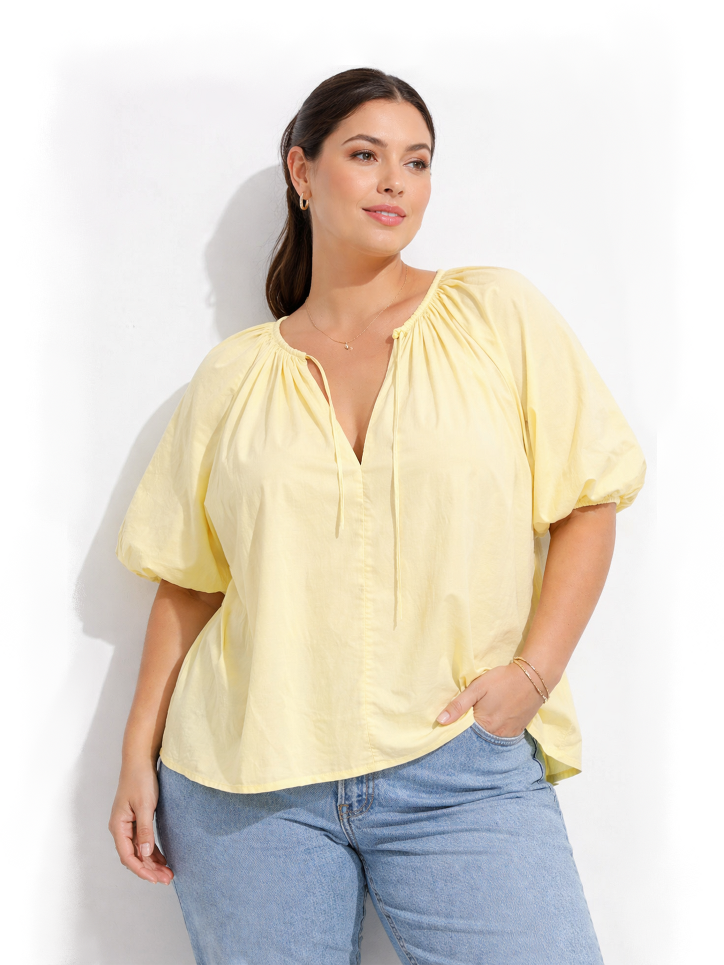 Puff Sleeve Peasent Top - Yellow
