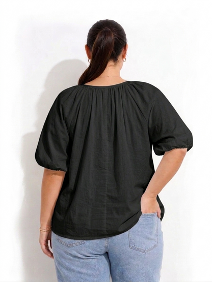 Puff Sleeve Peasent Top - Black