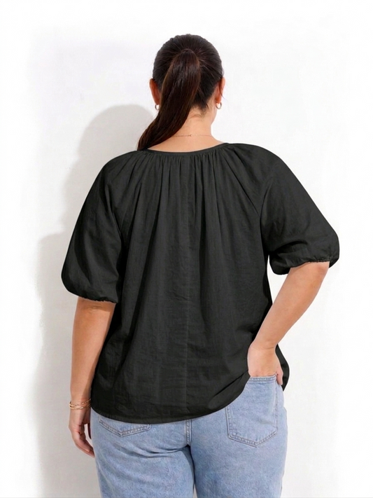 Puff Sleeve Peasent Top - Black