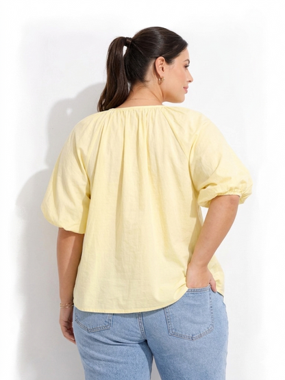 Puff Sleeve Peasent Top - Yellow