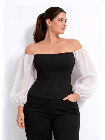 Off-Shoulder Corset Top - White